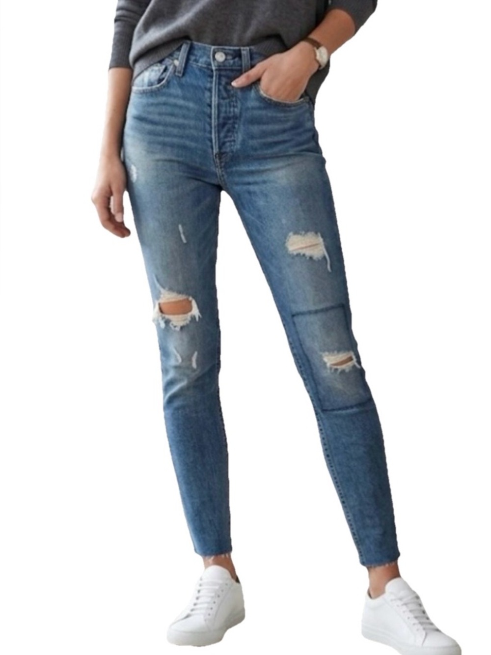 Re/Done Distressed Frayed Women’s Blue Denim Jeans Size 26